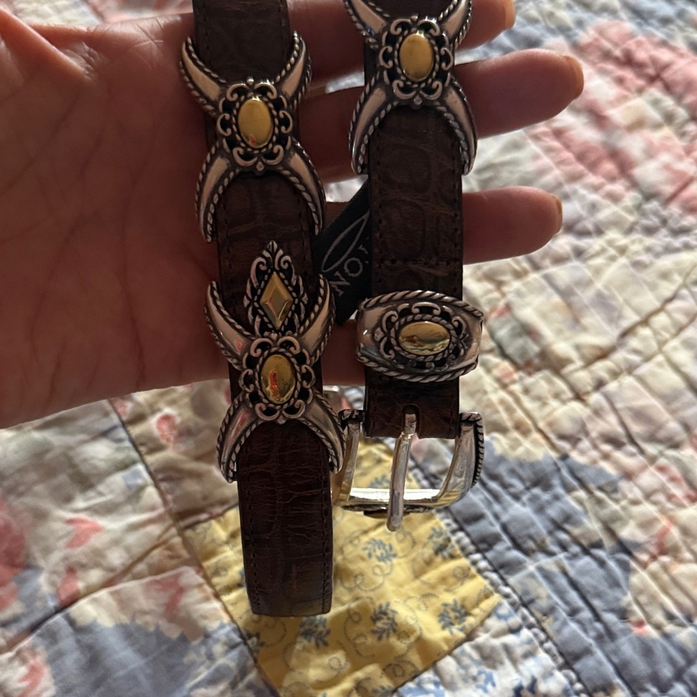 Brighton numbered Brown Leather Belt with Silver and Gold Accents made in USA